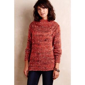Anthropologie Moth Marled Mock Neck Orange Knit‎ Sweater wool alpaca silk